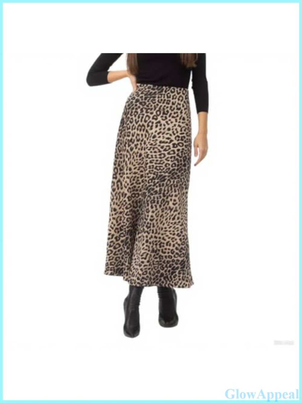 Slik Satin Leopard Maxi Skirt High Waist Elastic Waist A-Line Flowy